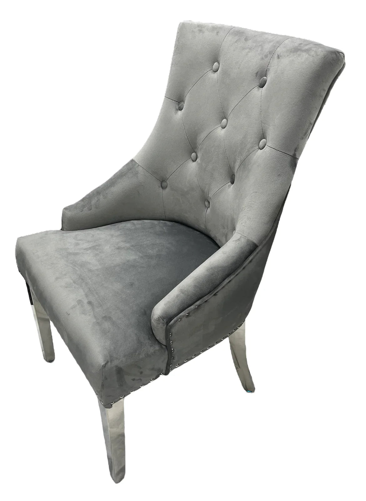 Belvedere Dark Grey Chair (Ring Knocker/Chrome Legs) - Belmont Interiors