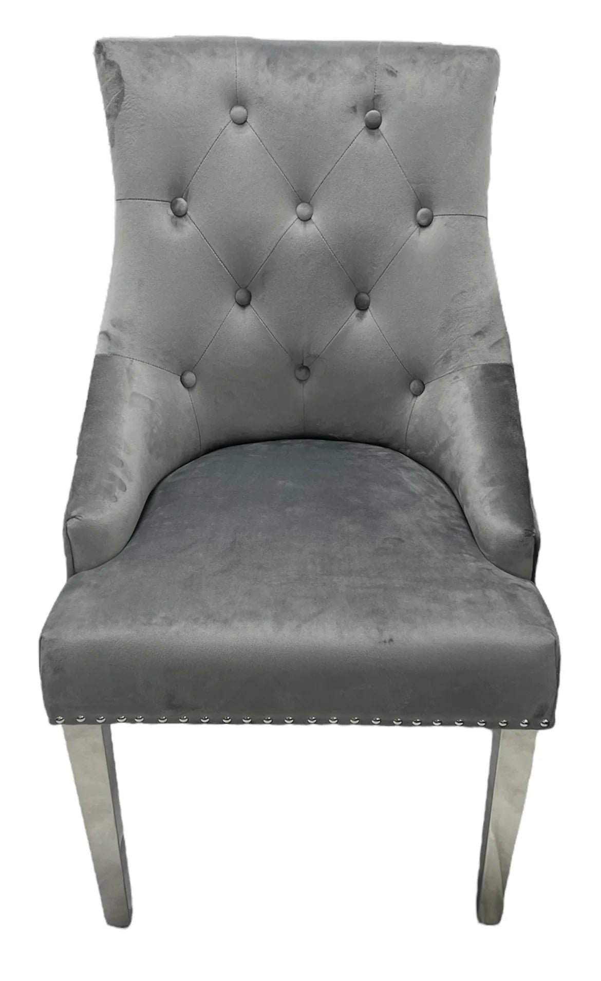 Belvedere Dark Grey Chair (Ring Knocker/Chrome Legs) - Belmont Interiors