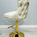 Victoria Cream Gold Ring Knocker Quilted Back Plush Velvet Gold Bar Stool - Belmont Interiors