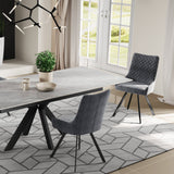 Moda 160-240cm Grey Matt Ceramic Marble Side Extending Dining Table With Velvet Dining Chairs