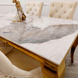 Louis Gold Pandora Gold Sintered Stone Dining Table With Gold Lion Knocker Dining Chairs-Esme Furnishings