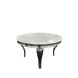 Louis 130cm Marble Round Dining Table + Lucy Slim Quilted Lion Dining Chairs