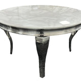 Louis 130cm Marble Round Dining Table + Valente Lion Dining Chairs