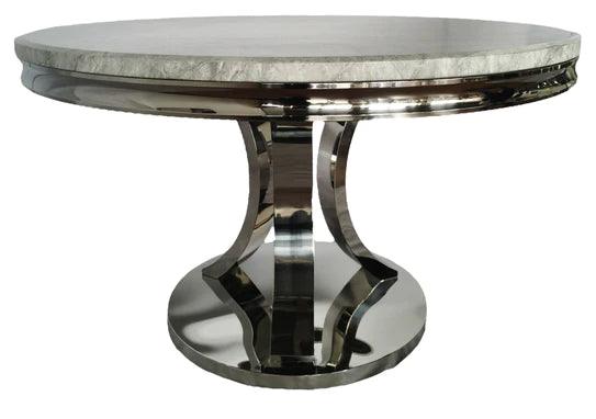 London 130cm Marble & Chrome Round Dining Table - 4 Colours-Esme Furnishings