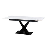 Toronto 140-180cm White Ceramic Marble Extending Dining Table With Velvet Dining Chairs