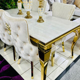 Louis Gold & Cream Marble Dining Table In 5 Sizes