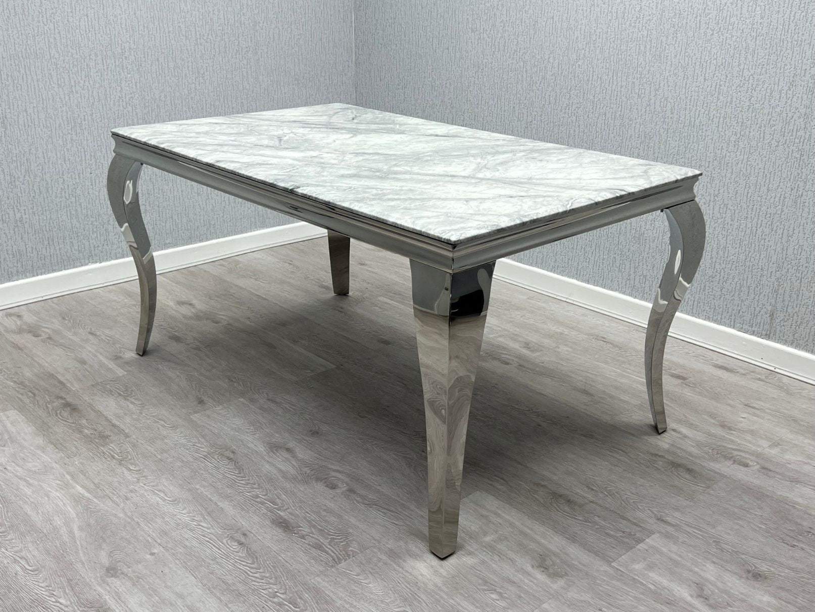 Louis Marble 150CM Dining Table + Victoria Grey Ring Chairs, Bench Option - Belmont Interiors