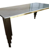 Mayfair 180CM Gold Ceramic Marble Dining Table + Gold Lion Knocker Dining Chairs-Esme Furnishings