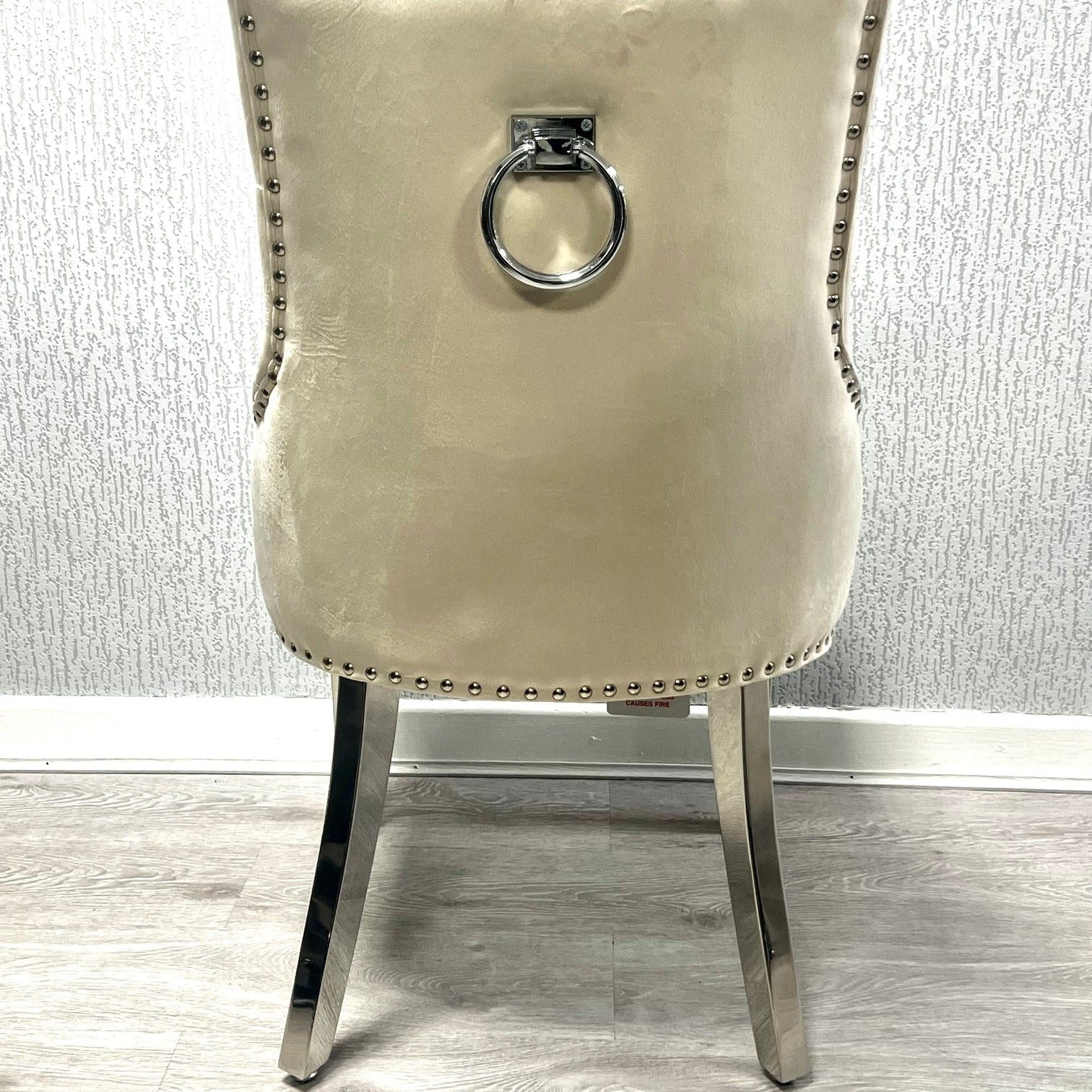 Knightsbridge Mink Cream French Velvet Knocker Back Dining Chair With Chrome Legs - Belmont Interiors