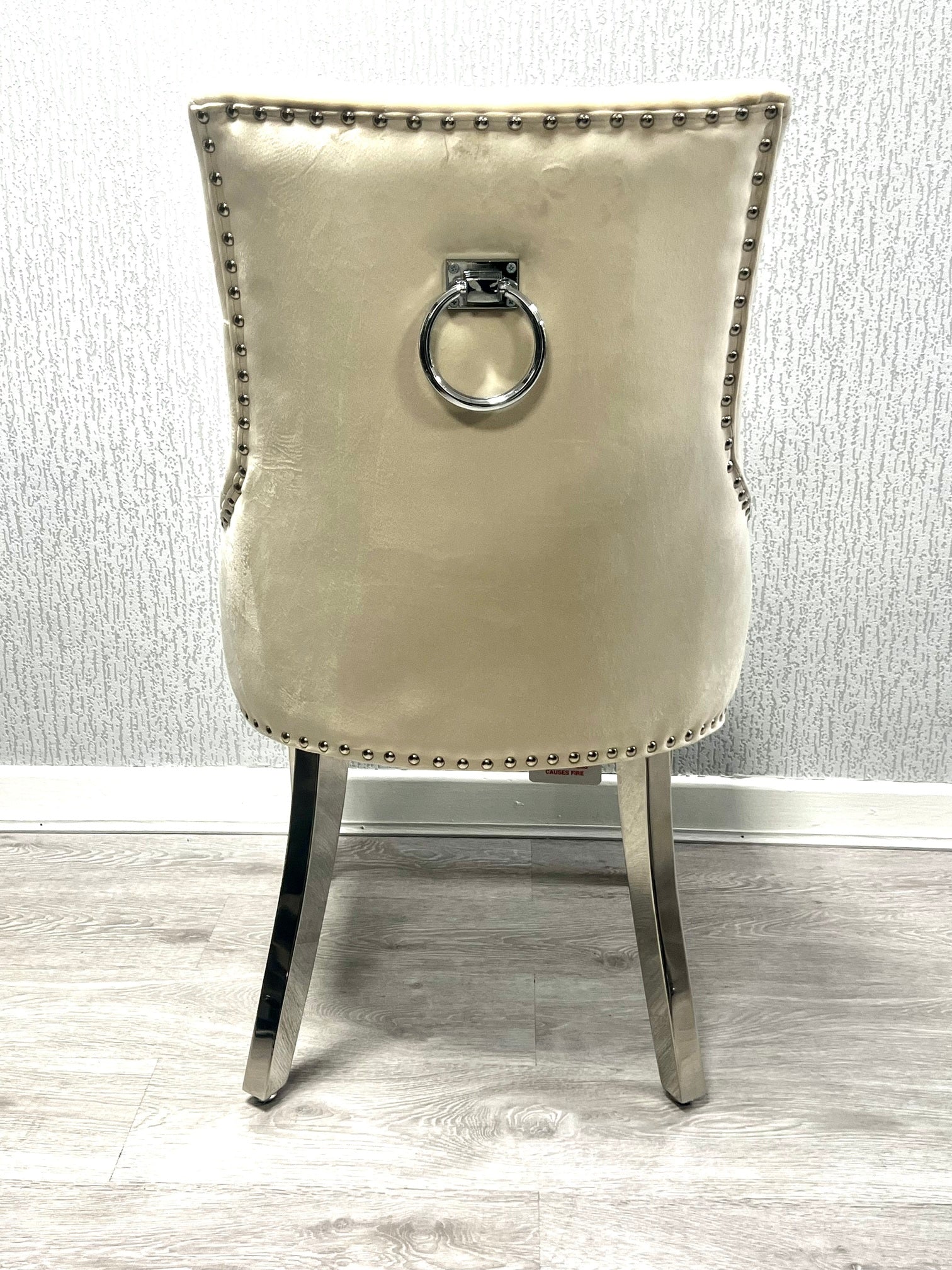 Knightsbridge Mink Cream French Velvet Knocker Back Dining Chair With Chrome Legs - Belmont Interiors