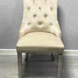 Knightsbridge Mink Cream French Velvet Knocker Back Dining Chair With Chrome Legs - Belmont Interiors