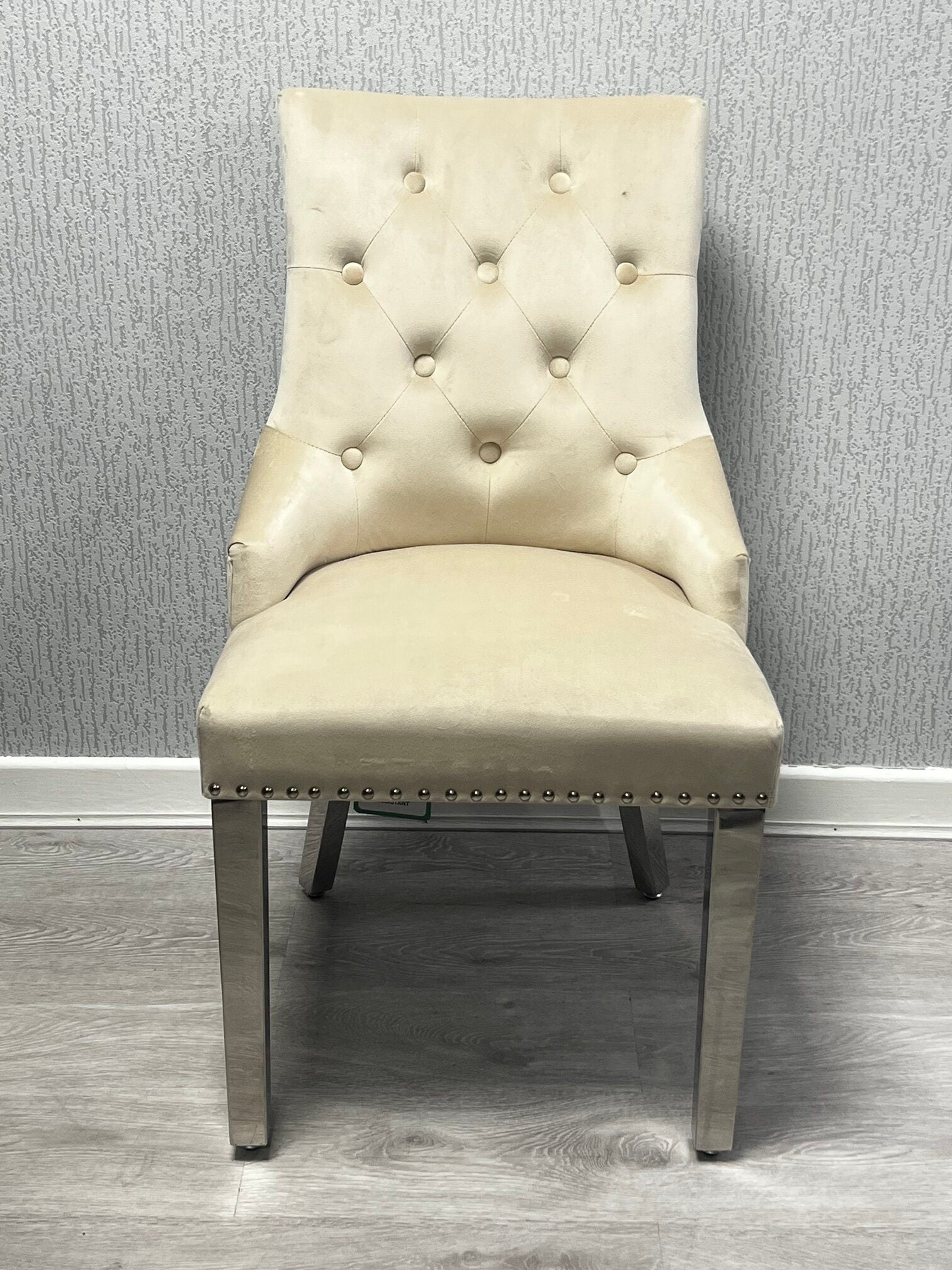 Knightsbridge Mink Cream French Velvet Knocker Back Dining Chair With Chrome Legs - Belmont Interiors