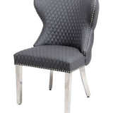 Valentino Grey Quilted PU Leather Chrome Leg Lion Knockerback Dining Chair-Esme Furnishings