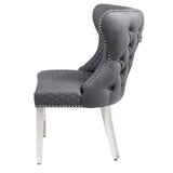 Valentino Grey Quilted PU Leather Chrome Leg Lion Knockerback Dining Chair-Esme Furnishings