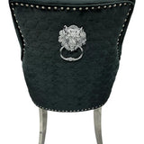 Roma Lion Knocker Quilted Tufted Shimmer Velvet/Leather Dining Chair Chrome Legs