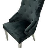 Roma Lion Knocker Quilted Tufted Shimmer Velvet/Leather Dining Chair Chrome Legs