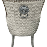 Roma Lion Knocker Quilted Tufted Shimmer Velvet/Leather Dining Chair Chrome Legs