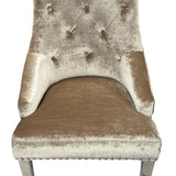 Roma Lion Knocker Quilted Tufted Shimmer Velvet/Leather Dining Chair Chrome Legs