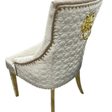 Majestic Gold Lion Knocker Quilted Tufted Shimmer Velvet Dining Chair Gold Legs - 2 Colours-Esme Furnishings