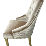 Gold Lion Knocker Quilted Tufted Plush Shiny Velvet Dining Chair Gold Legs - 2 Colours-Esme Furnishings