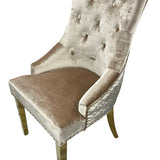 Gold Lion Knocker Quilted Tufted Plush Shiny Velvet Dining Chair Gold Legs - 2 Colours-Esme Furnishings