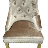 Majestic Gold Lion Knocker Quilted Tufted Shimmer Velvet Dining Chair Gold Legs - 2 Colours-Esme Furnishings