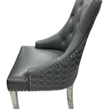 Roma Lion Knocker Quilted Tufted Shimmer Velvet/Leather Dining Chair Chrome Legs