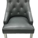 Roma Lion Knocker Quilted Tufted Shimmer Velvet/Leather Dining Chair Chrome Legs