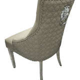 Roma Lion Knocker Quilted Tufted Shimmer Velvet/Leather Dining Chair Chrome Legs