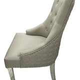 Roma Lion Knocker Quilted Tufted Shimmer Velvet/Leather Dining Chair Chrome Legs