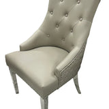 Roma Lion Knocker Quilted Tufted Shimmer Velvet/Leather Dining Chair Chrome Legs