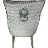 Roma Lion Knocker Quilted Tufted Shimmer Velvet/Leather Dining Chair Chrome Legs