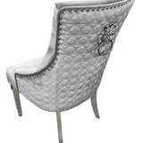 Roma Lion Knocker Quilted Tufted Shimmer Velvet/Leather Dining Chair Chrome Legs