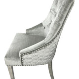 Roma Lion Knocker Quilted Tufted Shimmer Velvet/Leather Dining Chair Chrome Legs