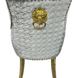 Majestic Gold Lion Knocker Quilted Tufted Shimmer Velvet Dining Chair Gold Legs - 2 Colours-Esme Furnishings