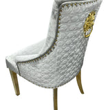 Majestic Gold Lion Knocker Quilted Tufted Shimmer Velvet Dining Chair Gold Legs - 2 Colours-Esme Furnishings