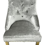 Gold Lion Knocker Quilted Tufted Plush Shiny Velvet Dining Chair Gold Legs - 2 Colours-Esme Furnishings