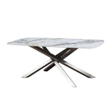 Lombardy 180cm Dining Table White/Gold Ceramic Marble Top With Swivel Velvet Chrome Leg Dining Chairs