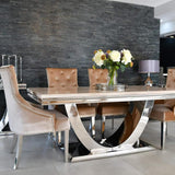 Arial 180cm White Marble Dining Table + Champagne Knocker Plush Velvet Chairs-Esme Furnishings