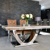 Arial 180cm White Marble Dining Table + Champagne Knocker Plush Velvet Chairs-Esme Furnishings