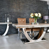 Arial 180cm White Marble Dining Table + Champagne Knocker Plush Velvet Chairs-Esme Furnishings