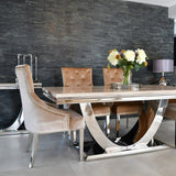 Arial 180cm White Marble Dining Table + Champagne Knocker Plush Velvet Chairs-Esme Furnishings