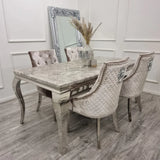 Louis Marble & Chrome Dining Table With Shimmer Chrome Lion Knocker Chairs