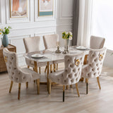 Lucien 180cm Gold Oval Dining Table with Pandora Gold Ceramic Marble Top + Cream/Gold  Ring Knocker Velvet Chairs