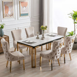 Sorrento 180cm Gold Dining Table with White Ceramic Marble Top + Cream/Gold  Ring Knocker Velvet Chairs