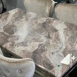 Louis Marble & Chrome Dining Table With Quilted Lion Knocker Velvet Chairs-Esme Furnishings