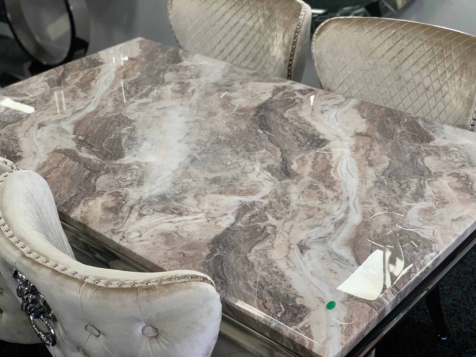 Louis 150cm Marble & Chrome Dining Table - Belmont Interiors