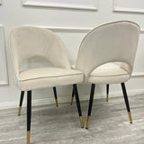 Louis Glass & Gold Dining Table With Astra Velvet / Leather Chairs