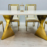 Ravello Cream & Gold Marble Dining Table With Windsor Gold Chairs