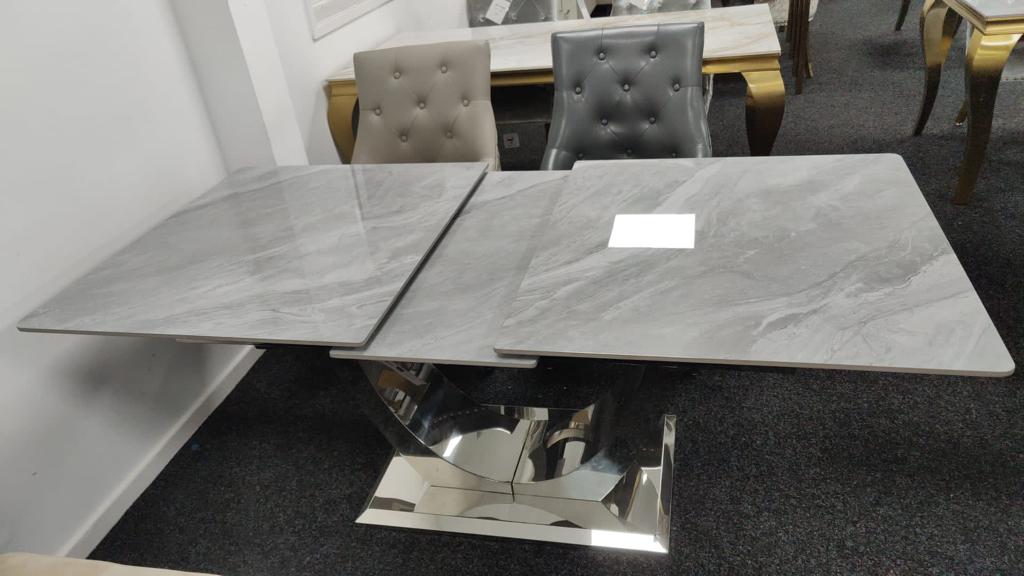 Arial 1.2-1.5m Extending Grey Ceramic Marble Dining Table - Belmont Interiors